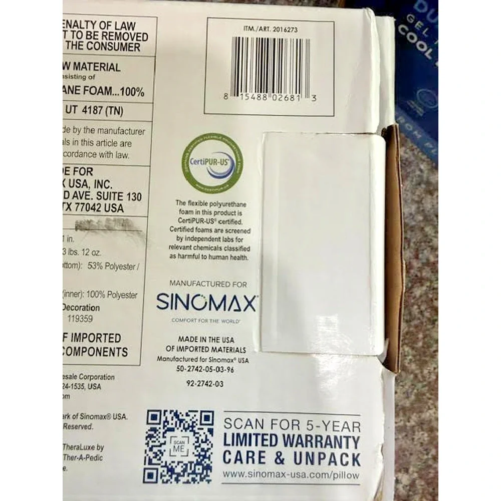 Therapedic TheraLuxe Queen Gel Memory Foam Cooling Pillow Dual Comfort Firm